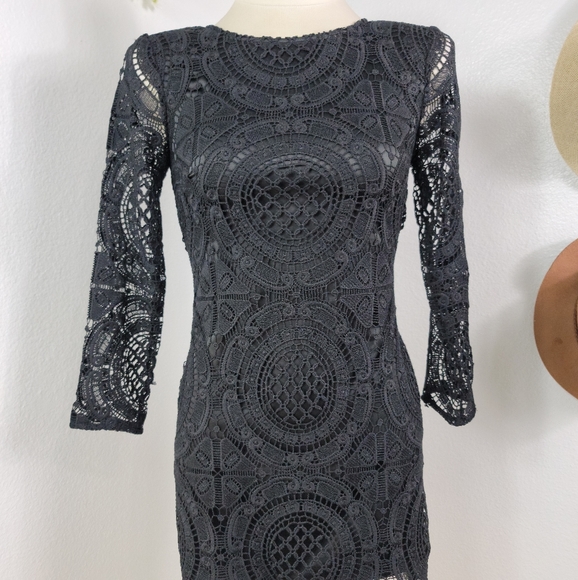 MLM LABEL BLACK LACE NUDE ILLUSION MINI LONG SLEEVE DRESS SZ SMALL - Picture 11 of 16